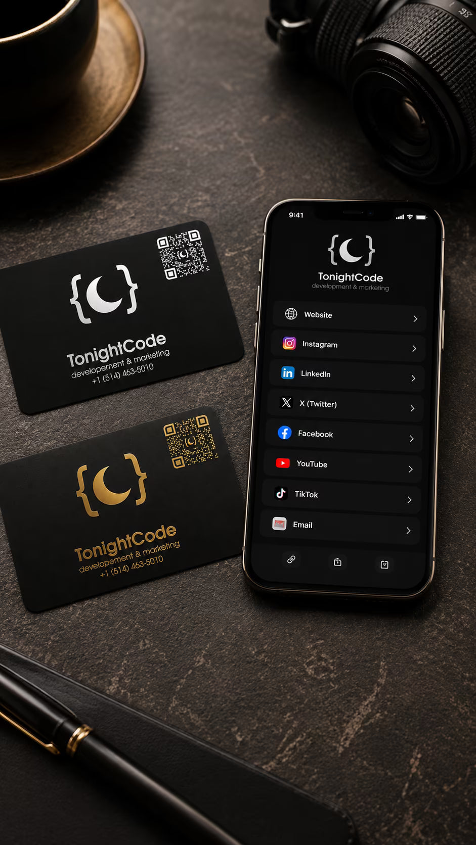 tonightcode business cards to open all your social media links within 1 simple tap